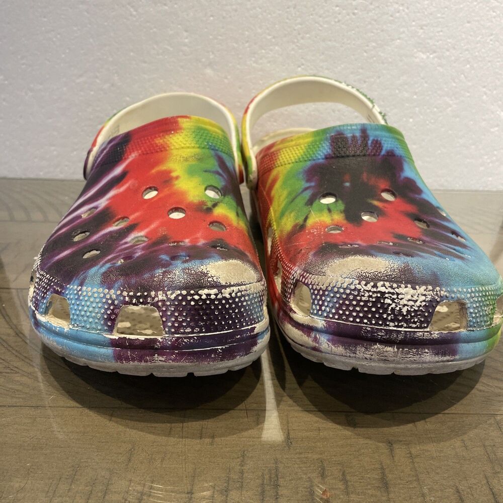 Crocs Classic Baya Tie Dye Sandals Rainbow  Sz 13 Slip On Shoes 207017 - Picture 2 of 7